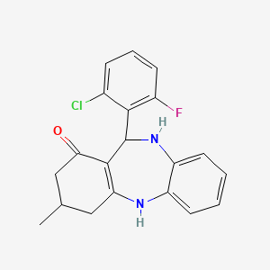 molecular formula C20H18ClFN2O B2507633 6-(2-Chloro-6-fluorophenyl)-9-methyl-5,6,8,9,10,11-hexahydrobenzo[b][1,4]benzodiazepin-7-one CAS No. 1023556-70-8