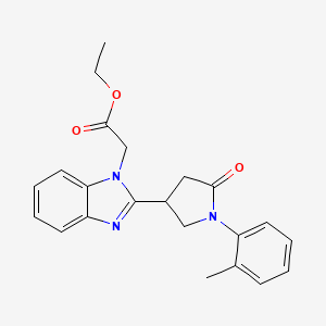molecular formula C22H23N3O3 B2507638 Ethyl 2-{2-[1-(2-methylphenyl)-5-oxopyrrolidin-3-yl]benzimidazolyl}acetate CAS No. 912889-46-4