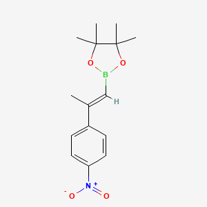 molecular formula C15H20BNO4 B2507639 4,4,5,5-Tetramethyl-2-[(E)-2-(4-nitrophenyl)prop-1-enyl]-1,3,2-dioxaborolane CAS No. 2365173-64-2