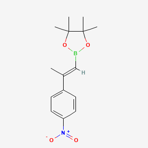 molecular formula C15H20BNO4 B2507639 4,4,5,5-テトラメチル-2-[(E)-2-(4-ニトロフェニル)プロプ-1-エニル]-1,3,2-ジオキサボロラン CAS No. 2365173-64-2