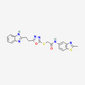 molecular formula C21H18N6O2S2 B2507649 2-((5-(2-(1H-苯并[d]咪唑-2-基)乙基)-1,3,4-恶二唑-2-基)硫代)-N-(2-甲基苯并[d]噻唑-5-基)乙酰胺 CAS No. 1327309-86-3