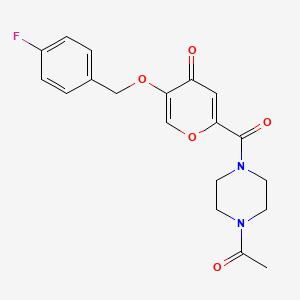 molecular formula C19H19FN2O5 B2507660 2-(4-acetylpiperazine-1-carbonyl)-5-((4-fluorobenzyl)oxy)-4H-pyran-4-one CAS No. 1021060-72-9