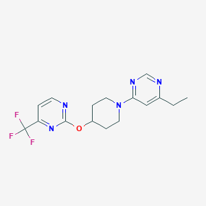molecular formula C16H18F3N5O B2507665 2-[1-(6-Ethylpyrimidin-4-yl)piperidin-4-yl]oxy-4-(trifluoromethyl)pyrimidine CAS No. 2380097-91-4