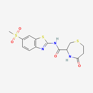 molecular formula C14H15N3O4S3 B2507671 N-(6-(methylsulfonyl)benzo[d]thiazol-2-yl)-5-oxo-1,4-thiazepane-3-carboxamide CAS No. 1396632-07-7