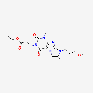molecular formula C18H25N5O5 B2507698 ethyl 3-(8-(3-methoxypropyl)-1,7-dimethyl-2,4-dioxo-1H-imidazo[2,1-f]purin-3(2H,4H,8H)-yl)propanoate CAS No. 887466-39-9