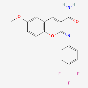 molecular formula C18H13F3N2O3 B2507703 6-Methoxy-2-[4-(trifluoromethyl)phenyl]iminochromene-3-carboxamide CAS No. 325856-79-9