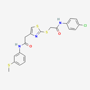 molecular formula C20H18ClN3O2S3 B2507722 N-(4-氯苯基)-2-((4-(2-((3-(甲硫基)苯基)氨基)-2-氧代乙基)噻唑-2-基)硫代)乙酰胺 CAS No. 954076-92-7