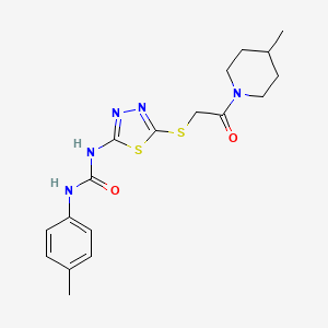 molecular formula C18H23N5O2S2 B2507761 1-(4-Methylphenyl)-3-[5-[2-(4-methylpiperidin-1-yl)-2-oxoethyl]sulfanyl-1,3,4-thiadiazol-2-yl]urea CAS No. 946320-47-4