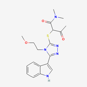molecular formula C19H23N5O3S B2507779 2-((5-(1H-indol-3-yl)-4-(2-methoxyethyl)-4H-1,2,4-triazol-3-yl)thio)-N,N-dimethyl-3-oxobutanamide CAS No. 852145-35-8