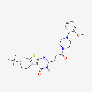 molecular formula C28H36N4O3S B2507783 7-叔丁基-2-{3-[4-(2-甲氧基苯基)哌嗪-1-基]-3-氧代丙基}-5,6,7,8-四氢[1]苯并噻吩并[2,3-d]嘧啶-4(3H)-酮 CAS No. 950314-71-3