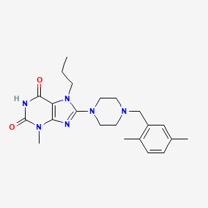 molecular formula C22H30N6O2 B2507798 8-[4-[(2,5-Dimethylphenyl)methyl]piperazin-1-yl]-3-methyl-7-propylpurine-2,6-dione CAS No. 887030-01-5