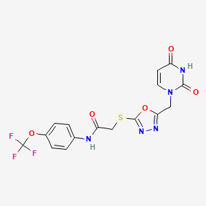 molecular formula C16H12F3N5O5S B2507815 2-((5-((2,4-dioxo-3,4-dihydropyrimidin-1(2H)-yl)methyl)-1,3,4-oxadiazol-2-yl)thio)-N-(4-(trifluoromethoxy)phenyl)acetamide CAS No. 1091393-60-0