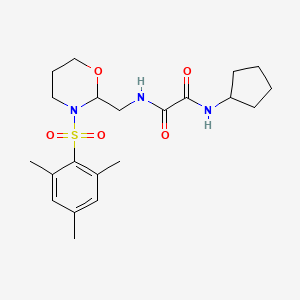 molecular formula C21H31N3O5S B2507834 N1-cyclopentyl-N2-((3-(mesitylsulfonyl)-1,3-oxazinan-2-yl)methyl)oxalamide CAS No. 872975-76-3