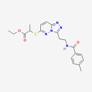 molecular formula C20H23N5O3S B2507848 2-((3-(2-(4-甲基苯甲酰胺)乙基)-[1,2,4]三唑并[4,3-b]哒嗪-6-基)硫代)丙酸乙酯 CAS No. 872995-36-3
