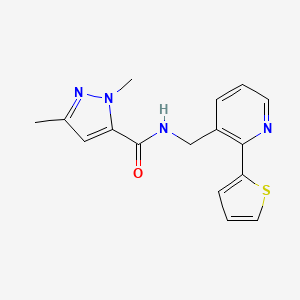 molecular formula C16H16N4OS B2507854 1,3-dimethyl-N-((2-(thiophen-2-yl)pyridin-3-yl)methyl)-1H-pyrazole-5-carboxamide CAS No. 2034447-95-3
