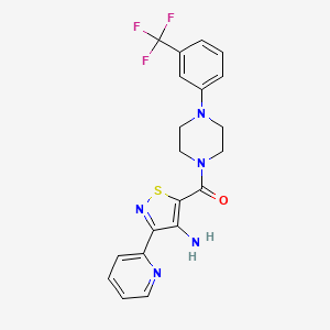 molecular formula C20H18F3N5OS B2507863 (4-氨基-3-(吡啶-2-基)异噻唑-5-基)(4-(3-(三氟甲基)苯基)哌嗪-1-基)甲酮 CAS No. 1251695-27-8