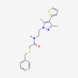molecular formula C20H23N3OS2 B2507870 2-(benzylthio)-N-(2-(3,5-dimethyl-4-(thiophen-2-yl)-1H-pyrazol-1-yl)ethyl)acetamide CAS No. 2034507-52-1