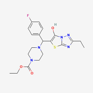 molecular formula C20H24FN5O3S B2507885 Ethyl 4-((2-ethyl-6-hydroxythiazolo[3,2-b][1,2,4]triazol-5-yl)(4-fluorophenyl)methyl)piperazine-1-carboxylate CAS No. 887219-75-2