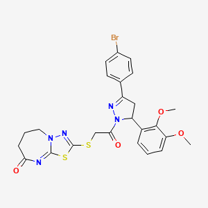 molecular formula C25H24BrN5O4S2 B2507891 2-((2-(3-(4-bromophenyl)-5-(2,3-dimethoxyphenyl)-4,5-dihydro-1H-pyrazol-1-yl)-2-oxoethyl)thio)-6,7-dihydro-[1,3,4]thiadiazolo[3,2-a][1,3]diazepin-8(5H)-one CAS No. 681271-85-2