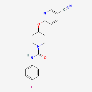 molecular formula C18H17FN4O2 B2507912 4-((5-氰基吡啶-2-基)氧基)-N-(4-氟苯基)哌啶-1-甲酰胺 CAS No. 1428372-89-7