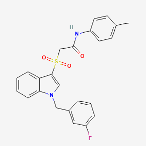 molecular formula C24H21FN2O3S B2507925 2-[1-[(3-氟苯基)甲基]吲哚-3-基]磺酰基-N-(4-甲苯基)乙酰胺 CAS No. 686743-93-1