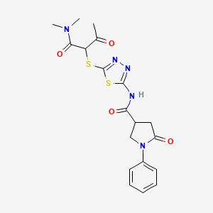N-(5-((1-(dimethylamino)-1,3-dioxobutan-2-yl)thio)-1,3,4-thiadiazol-2-yl)-5-oxo-1-phenylpyrrolidine-3-carboxamide