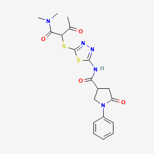 molecular formula C19H21N5O4S2 B2507929 N-(5-((1-(dimethylamino)-1,3-dioxobutan-2-yl)thio)-1,3,4-thiadiazol-2-yl)-5-oxo-1-phenylpyrrolidine-3-carboxamide CAS No. 872594-81-5