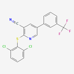 molecular formula C19H9Cl2F3N2S B2507931 2-[(2,6-Dichlorophenyl)sulfanyl]-5-[3-(trifluoromethyl)phenyl]nicotinonitrile CAS No. 338964-85-5