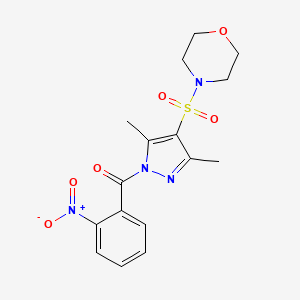 molecular formula C16H18N4O6S B2507944 3,5-二甲基-4-(吗啉-4-磺酰基)吡唑基 2-硝基苯基酮 CAS No. 942852-42-8