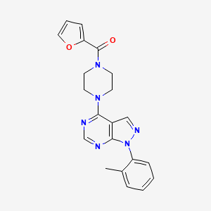 molecular formula C21H20N6O2 B2507976 2-Furyl 4-[1-(2-methylphenyl)pyrazolo[4,5-e]pyrimidin-4-yl]piperazinyl ketone CAS No. 1207025-60-2