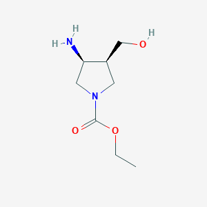 molecular formula C8H16N2O3 B2507978 Ethyl (3S,4S)-3-amino-4-(hydroxymethyl)pyrrolidine-1-carboxylate CAS No. 2230802-86-3