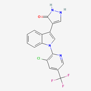 molecular formula C17H10ClF3N4O B2507992 4-{1-[3-chloro-5-(trifluoromethyl)-2-pyridinyl]-1H-indol-3-yl}-1,2-dihydro-3H-pyrazol-3-one CAS No. 303152-88-7