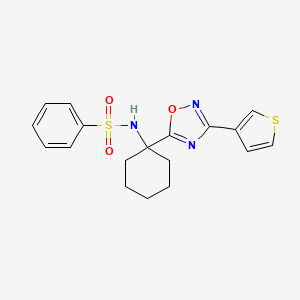 molecular formula C18H19N3O3S2 B2507999 N-(1-(3-(thiophen-3-yl)-1,2,4-oxadiazol-5-yl)cyclohexyl)benzenesulfonamide CAS No. 1396766-89-4