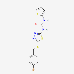 molecular formula C14H11BrN4OS3 B2508025 1-(5-((4-Bromobenzyl)thio)-1,3,4-thiadiazol-2-yl)-3-(thiophen-2-yl)urea CAS No. 922623-70-9