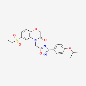 molecular formula C22H23N3O6S B2508044 6-(ethylsulfonyl)-4-((3-(4-isopropoxyphenyl)-1,2,4-oxadiazol-5-yl)methyl)-2H-benzo[b][1,4]oxazin-3(4H)-one CAS No. 1207029-90-0