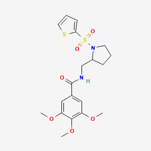 molecular formula C19H24N2O6S2 B2508047 3,4,5-trimethoxy-N-((1-(thiophen-2-ylsulfonyl)pyrrolidin-2-yl)methyl)benzamide CAS No. 887862-77-3