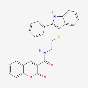 molecular formula C26H20N2O3S B2508054 2-oxo-N-[2-[(2-phenyl-1H-indol-3-yl)thio]ethyl]-1-benzopyran-3-carboxamide CAS No. 850916-49-3