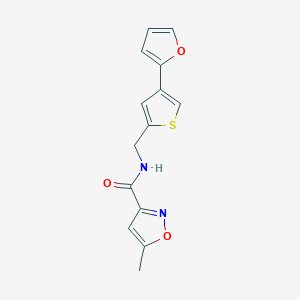 molecular formula C14H12N2O3S B2508070 N-[[4-(Furan-2-yl)thiophen-2-yl]methyl]-5-methyl-1,2-oxazole-3-carboxamide CAS No. 2379997-28-9