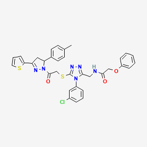 N-[[4-(3-chlorophenyl)-5-[2-[3-(4-methylphenyl)-5-thiophen-2-yl-3,4-dihydropyrazol-2-yl]-2-oxoethyl]sulfanyl-1,2,4-triazol-3-yl]methyl]-2-phenoxyacetamide