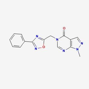 molecular formula C15H12N6O2 B2508074 1-Methyl-5-[(3-phenyl-1,2,4-oxadiazol-5-yl)methyl]pyrazolo[3,4-d]pyrimidin-4-one CAS No. 2310123-86-3