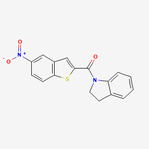 molecular formula C17H12N2O3S B2508076 Indolin-1-yl(5-nitrobenzo[b]thiophen-2-yl)methanone CAS No. 361167-82-0