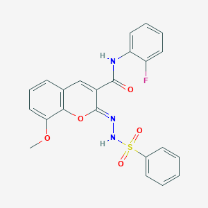 molecular formula C23H18FN3O5S B2508077 (2Z)-N-(2-fluorophenyl)-8-methoxy-2-[(phenylsulfonyl)hydrazono]-2H-chromene-3-carboxamide CAS No. 902555-52-6