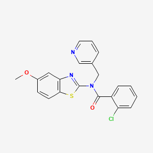 molecular formula C21H16ClN3O2S B2508097 2-chloro-N-(5-methoxybenzo[d]thiazol-2-yl)-N-(pyridin-3-ylmethyl)benzamide CAS No. 895411-22-0
