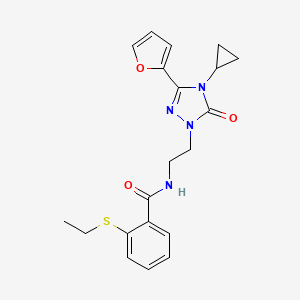 molecular formula C20H22N4O3S B2508099 N-(2-(4-cyclopropyl-3-(furan-2-yl)-5-oxo-4,5-dihydro-1H-1,2,4-triazol-1-yl)ethyl)-2-(ethylthio)benzamide CAS No. 1797126-16-9