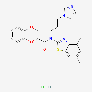 molecular formula C24H25ClN4O3S B2508108 N-(3-(1H-imidazol-1-yl)propyl)-N-(4,6-dimethylbenzo[d]thiazol-2-yl)-2,3-dihydrobenzo[b][1,4]dioxine-2-carboxamide hydrochloride CAS No. 1217074-61-7