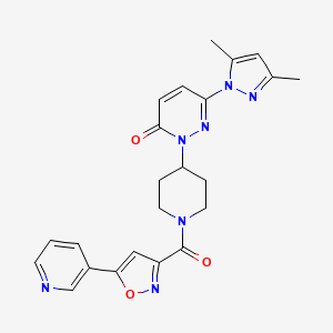 molecular formula C23H23N7O3 B2508109 6-(3,5-Dimethylpyrazol-1-yl)-2-[1-(5-pyridin-3-yl-1,2-oxazole-3-carbonyl)piperidin-4-yl]pyridazin-3-one CAS No. 2380071-18-9