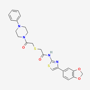 molecular formula C24H24N4O4S2 B2508137 N-(4-(benzo[d][1,3]dioxol-5-yl)thiazol-2-yl)-2-((2-oxo-2-(4-phenylpiperazin-1-yl)ethyl)thio)acetamide CAS No. 681225-03-6