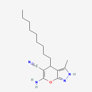 molecular formula C17H26N4O B2508152 6-Amino-3-methyl-4-nonyl-1,4-dihydropyrano[2,3-c]pyrazole-5-carbonitrile CAS No. 402953-87-1