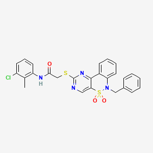 molecular formula C26H21ClN4O3S2 B2508158 2-[(6-benzyl-5,5-dioxido-6H-pyrimido[5,4-c][2,1]benzothiazin-2-yl)thio]-N-(3-chloro-2-methylphenyl)acetamide CAS No. 932528-77-3