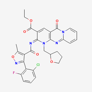 (Z)-ethyl 2-((3-(2-chloro-6-fluorophenyl)-5-methylisoxazole-4-carbonyl)imino)-5-oxo-1-((tetrahydrofuran-2-yl)methyl)-2,5-dihydro-1H-dipyrido[1,2-a:2',3'-d]pyrimidine-3-carboxylate